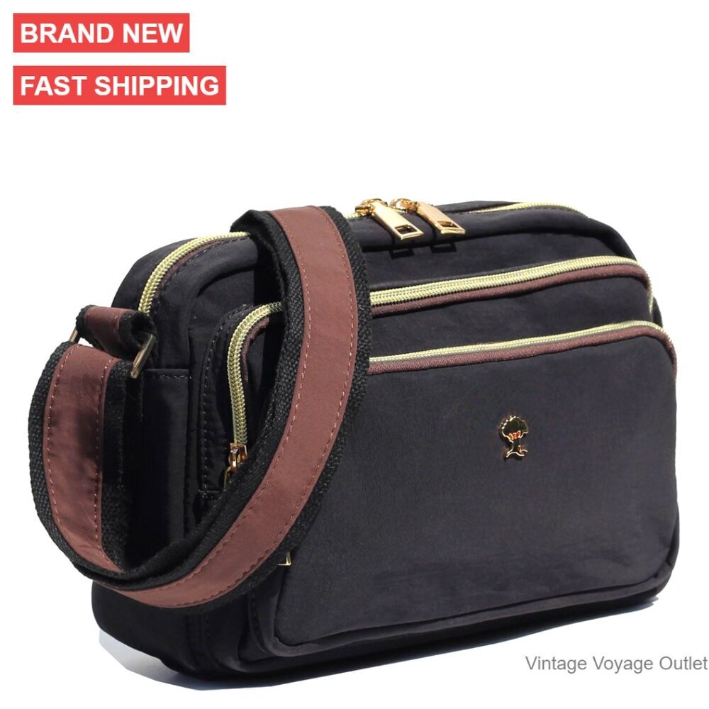 Nylon Crossbody Bag with Triple Zip Multi-Pocket Shoulder Purse